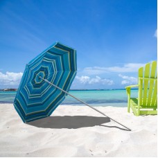 Astella 6' Green Kiwi Stripe Beach Umbrella With Nylon Printed Stripes and UV Coating   